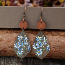 Load image into Gallery viewer, Flower Geometrical Shape Wooden Earrings
