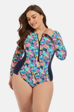 Load image into Gallery viewer, Plus Size Floral Zip Up One-Piece Swimsuit