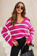 Load image into Gallery viewer, Striped Collared Neck Slit Sweater