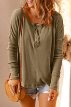 Load image into Gallery viewer, Waffle Knit Henley Long Sleeve Top