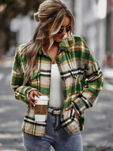 Load image into Gallery viewer, Plaid Button Front Brushed Shacket with Breast Pockets