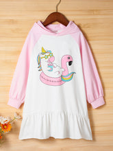 Load image into Gallery viewer, Girls Ruffle Hem Raglan Sleeve Hooded Dress