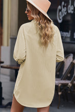 Load image into Gallery viewer, Button Front Curved Hem Raglan Sleeve Shirt Dress