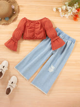 Load image into Gallery viewer, Girls Flared Sleeve Top and Jeans Set