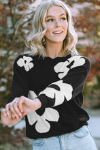 Load image into Gallery viewer, Round Neck Floral Pattern Color Contrast Design Long Sleeve Sweater