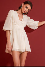 Load image into Gallery viewer, Glitter Puff Sleeve V-Neck Dress