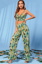 Load image into Gallery viewer, Printed Tie-Front Bralette and Wide Leg Pants Set