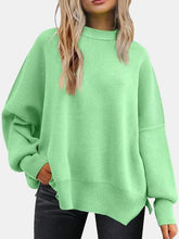 Load image into Gallery viewer, Round Neck Drop Shoulder Slit Sweater