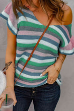 Load image into Gallery viewer, Striped Short Flutter Sleeve Knit Top
