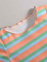 Load image into Gallery viewer, Girls Striped T-Shirt and Button Fly Denim Shorts