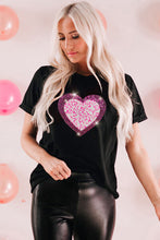 Load image into Gallery viewer, Heart Sequin Round Neck Short Sleeve T-Shirt