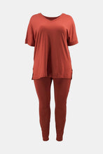 Load image into Gallery viewer, Plus Size V-Neck Slit Top and Pants Set
