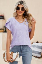 Load image into Gallery viewer, Eyelet V-Neck Petal Sleeve T-Shirt