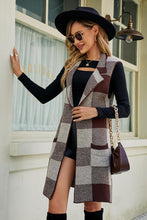 Load image into Gallery viewer, Plaid Open Front Sleeveless Cardigan with Pockets