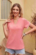 Load image into Gallery viewer, Contrast Trim Pom-Pom Detail Notched Neck Blouse