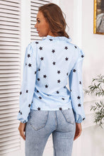 Load image into Gallery viewer, Star Print Frill Trim Balloon Sleeve Blouse