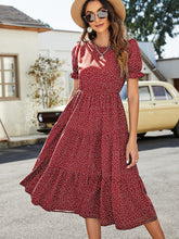 Load image into Gallery viewer, Polka Dot Short Flounce Sleeve Tiered Midi Dress