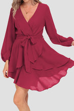 Load image into Gallery viewer, Tied Surplice Balloon Sleeve Layered Dress
