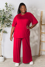 Load image into Gallery viewer, Double Take Full Size Round Neck Slit Top and Pants Set
