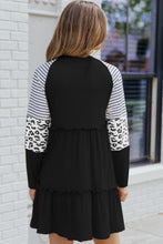 Load image into Gallery viewer, Mixed Print Frill Trim Long Sleeve Dress