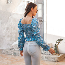 Load image into Gallery viewer, Floral Bubble Sleeve Smocked Top