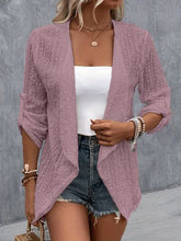Load image into Gallery viewer, Eyelet Roll-Tab Sleeve Cardigan