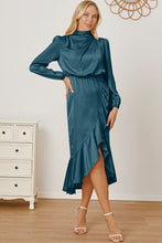 Load image into Gallery viewer, Mock Neck Ruffled Asymmetrical Dress