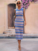 Load image into Gallery viewer, Striped Round Neck Sleeveless Midi Cover Up Dress