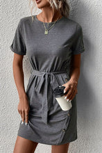 Load image into Gallery viewer, Decorative Button Tie-Waist Cuffed Sleeve Tee Dress