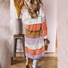 Load image into Gallery viewer, Color Block Open Front Openwork Cardigan