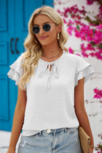 Load image into Gallery viewer, Swiss Dot Tie-Neck Flutter Sleeve Blouse