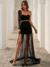 Load image into Gallery viewer, Polka Dot Mesh One-Shoulder Dress