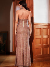 Load image into Gallery viewer, Sequin Drawstring Cutout Halter Neck Split Dress