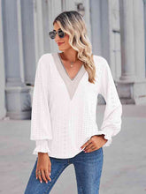 Load image into Gallery viewer, V-Neck Eyelet Flounce Sleeve Blouse