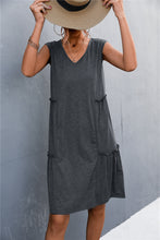Load image into Gallery viewer, V-Neck Frill Trim Sleeveless Dress