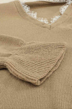 Load image into Gallery viewer, Lace Trim Flounce Sleeve V-Neck Sweater