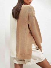 Load image into Gallery viewer, Contrast V-Neck Dropped Shoulder Sweater