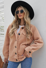 Load image into Gallery viewer, Button Front Drop Shoulder Collared Sherpa Jacket