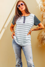 Load image into Gallery viewer, Striped Short Sleeve Henley T-Shirt
