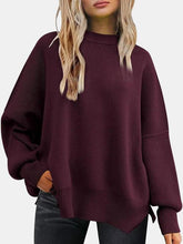 Load image into Gallery viewer, Round Neck Drop Shoulder Slit Sweater