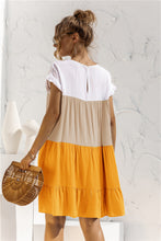 Load image into Gallery viewer, Color Block Round Neck Ruffle Hem Dress