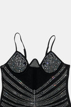 Load image into Gallery viewer, Full Size Rhinestone Mesh Sheer Deep V Spaghetti Strap Dress