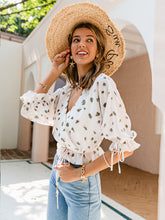 Load image into Gallery viewer, Printed Drawstring Detail Cropped Surplice Top