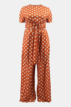 Load image into Gallery viewer, Plus Size Polka Dot Round Neck Top and Wide Leg Pants Set