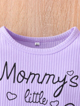 Load image into Gallery viewer, Baby Girl Graphic Ribbed Ruffle Shoulder Bodysuit and Printed Pants Set