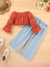 Load image into Gallery viewer, Girls Flared Sleeve Top and Jeans Set