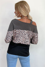 Load image into Gallery viewer, Leopard Print Color Block Cold Shoulder Top