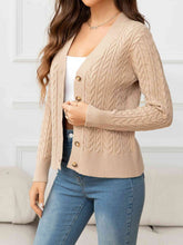 Load image into Gallery viewer, V-Neck Long Sleeve Cable-Knit Buttoned Knit Top
