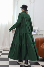 Load image into Gallery viewer, Half Button Band Neck Tiered Maxi Shirt Dress