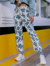 Load image into Gallery viewer, Cow Print Lace-Up Straight Leg Pants